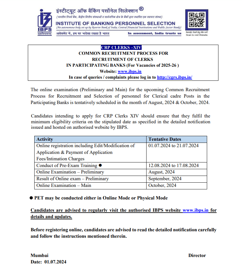 IBPS CLERKS VACANCY 2024